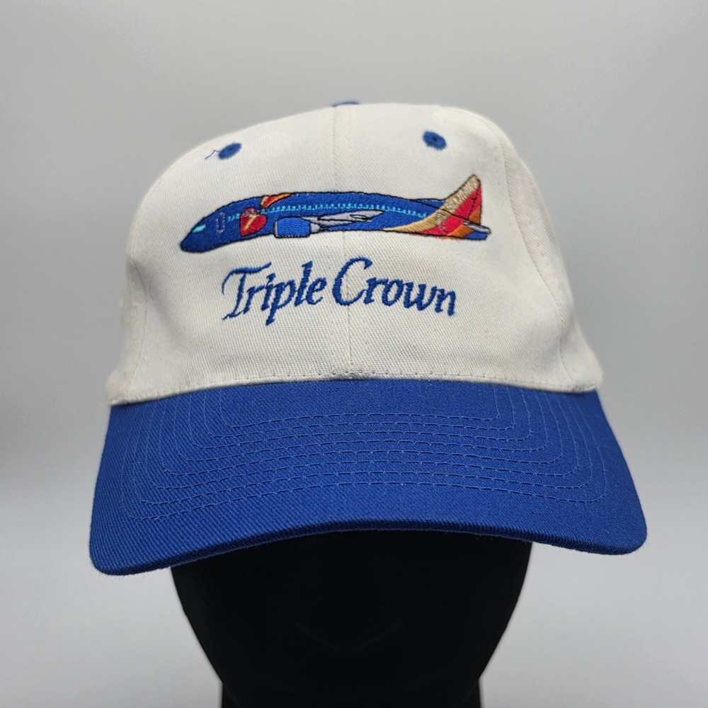 Vintage Southwest Airlines Triple Crown Snapback Hat White Blue KC Made in BD